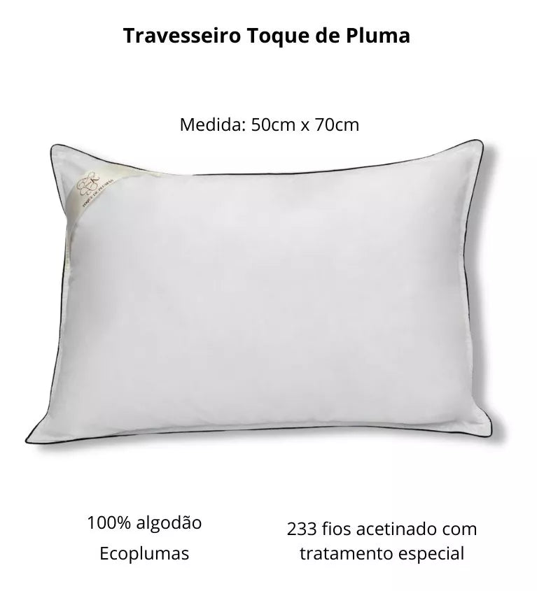 Travesseiro Toque de Plumas 233 Fios  Kacyumara 50cm x 70cm