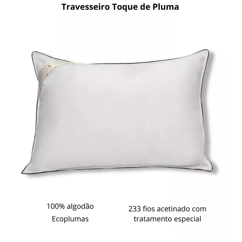 Travesseiro Toque de Plumas 233 Fios  Kacyumara 50cm x 90cm