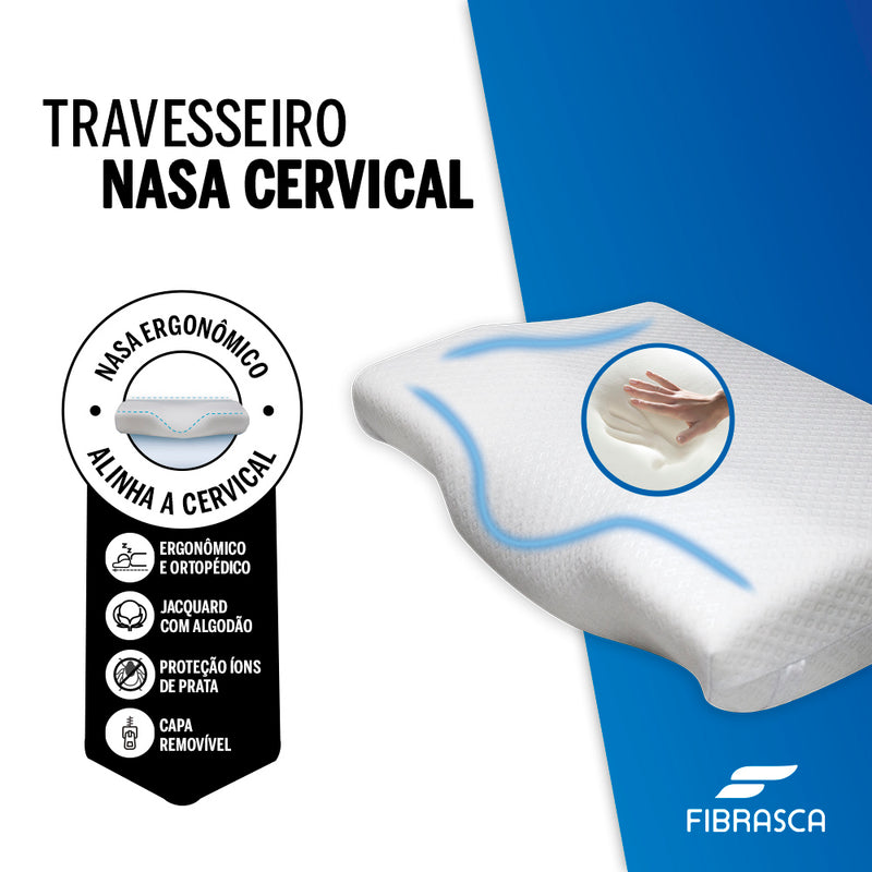 Travesseiro Nasa Cervical Fibrasca Formato Anatômico e Ortopédico