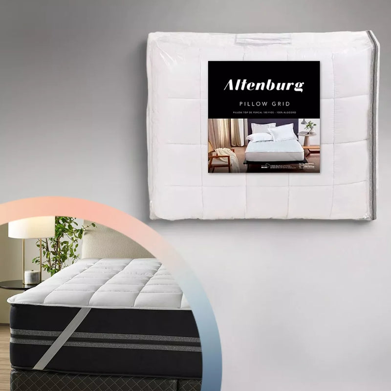 Pillow Top Grid Queen Altenburg 100% Algodão Percal 180 Fios Luxo Sublime