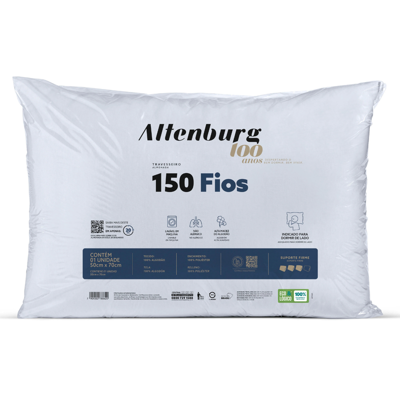 Travesseiro 150 fios 100% algodão Altenburg 50cm x 70cm