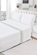 Jogo de Cama Queen Bordado Inglês Toque de Algodão