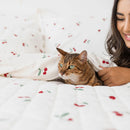 Cobre leito 200 Fios 3 peças Estampado Off White - Cereja